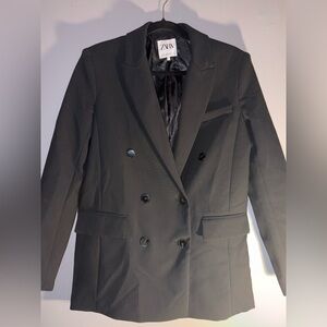 Zara double breasted Black Satin Lined Blazer